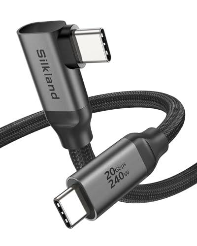 Silkland USB C Monitor Kabel Winkel 1,5M, 5K@60Hz 4K@144Hz USB C Video Kabel 90 Grad, 20Gbps USB 3.2 Gen2×2 Datenkabel, 240W 48V/5A PD3.1 Ladekabel für MacBook Pro, iPad Pro, iPhone 16/15, Dock, SSD