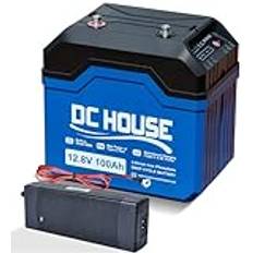DCHOUSE LiFePO4 100AH 12V litiumbatteri med 10A batteriladdare, upp till 15 000 cykler, 1280Wh litiumbatteri, för trollingmotorer, mobilhus, solsystem, camping