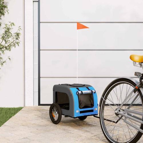 Cykelvagn för djur blå och grå oxfordtyg och järn