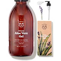 EKOLOGISKT ALOE VERA GEL | Tillverkat med 100% Rent Fruktkött av Färsk Aloe och innehåller även Ekologisk Eterisk Lavendelolja | Ansikte, Ögonkontur, Kropp, Hår | Glasflaska + Pump (200ml)