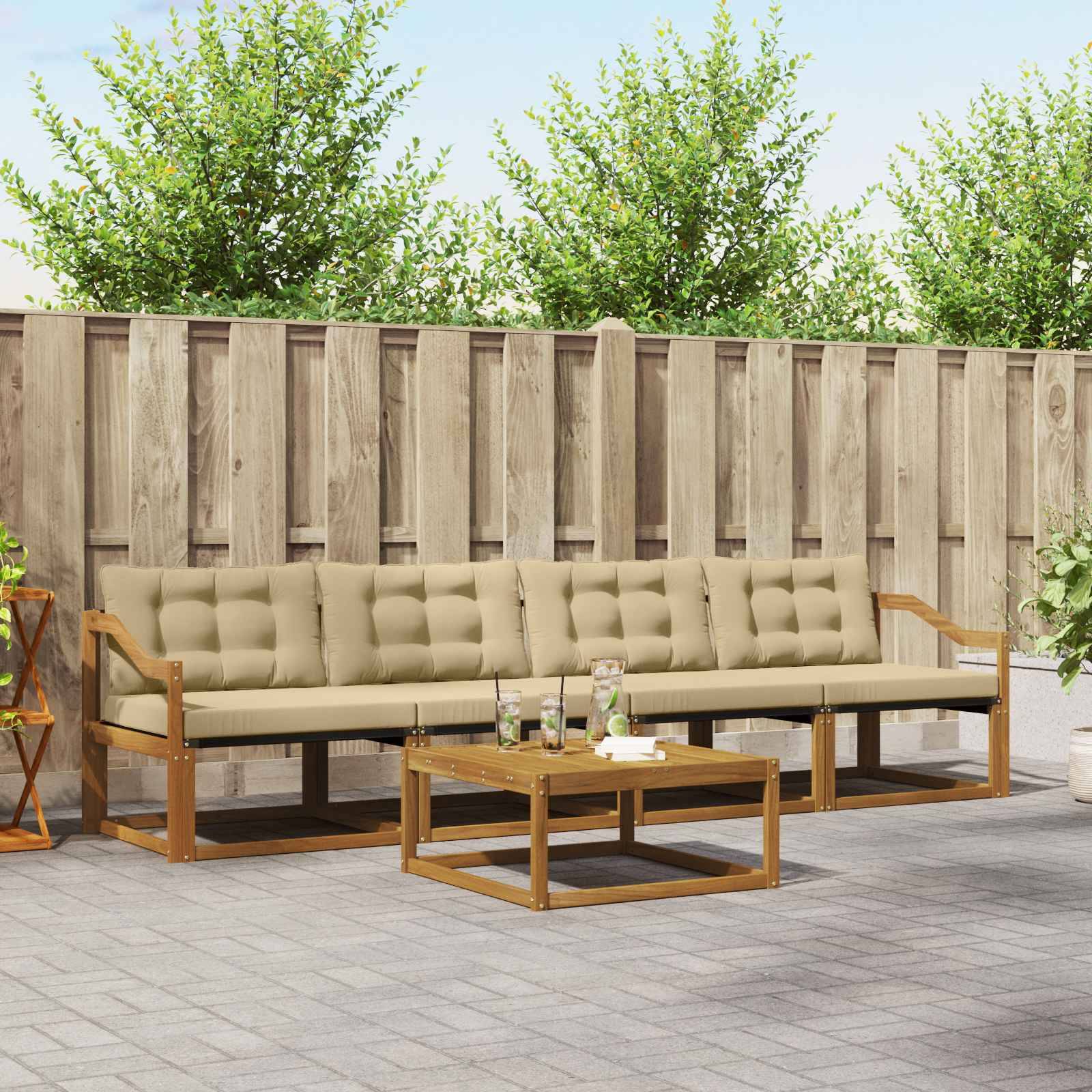 vidaXL Utomhussoffset med kudde 5 pcs Naturlig och Beige