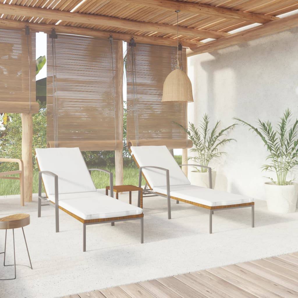 Liggestole Med Bord Polyrattan - Brun