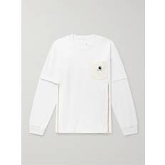 Sacai - Carhartt WIP Layered Logo-Appliquéd Canvas-Trimmed Cotton-Jersey T-Shirt - Men - White - 4