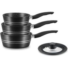 Sauce Pan Set- Non Stick Marble Coating - 4 Pcs - BLACK - Royalty Line