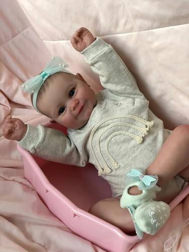 MineeQu 19 inches 50CM So Truly Pannband Blomma Sweet Smile Reborn Baby Dolls Silikon Vinyl Helkroppslook Realistiska Nyfödda flickdockor Gosig kropp Barn Födelsedagspresentset Vattentät