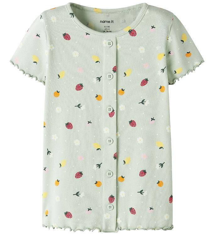Name It T-shirt - Rib - NmfVemia - Pale Aqua/Fruit Flowers - Name It - 2 år (92) - T-Shirt