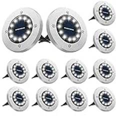 Bowfar Utomhus solcell [12 st], 12 LED 800 mAh, solcell, trädgård, vattentät, IP65, spotlight, dekorativt ljus för terrass, gräsmatta, trädgårdsväg, kall vit