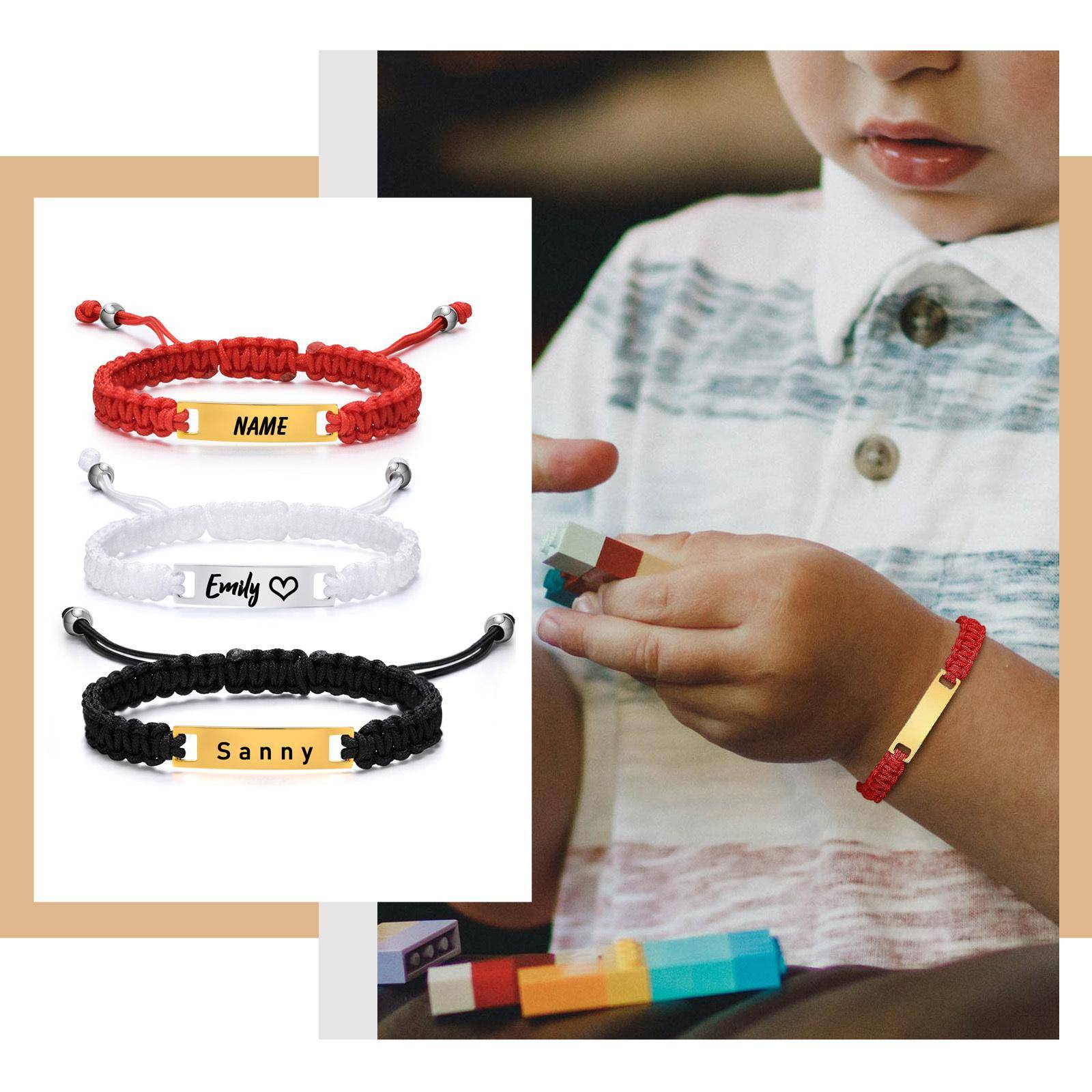 Personligt Namnarmband för Flicka Pojke Barn, Justerbart Flätat Rep Anpassad ID-bricka Armband, Gravera Födelsedag Julklapp blue