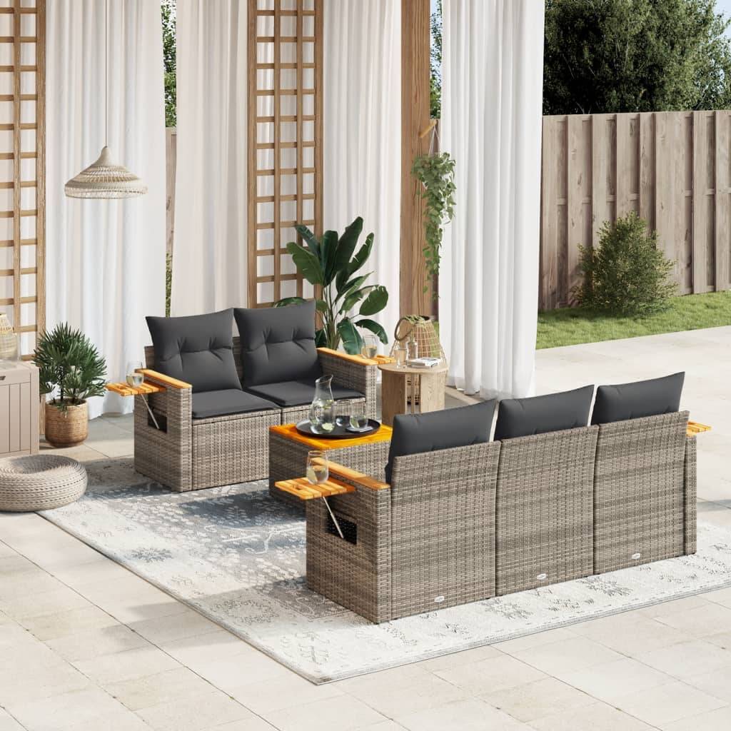 Sofasæt Til Haven 6 Dele Med Hynder Polyrattan - Grå