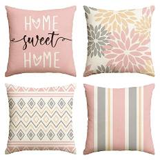 Artoid Mode Rosa Dahlien Geometrisch Kissenbezüge 4er Set, 40x40 cm Frühling Zierkissenbezug Cushion Cover Couch Wohnzimmer Außenbereich Deko