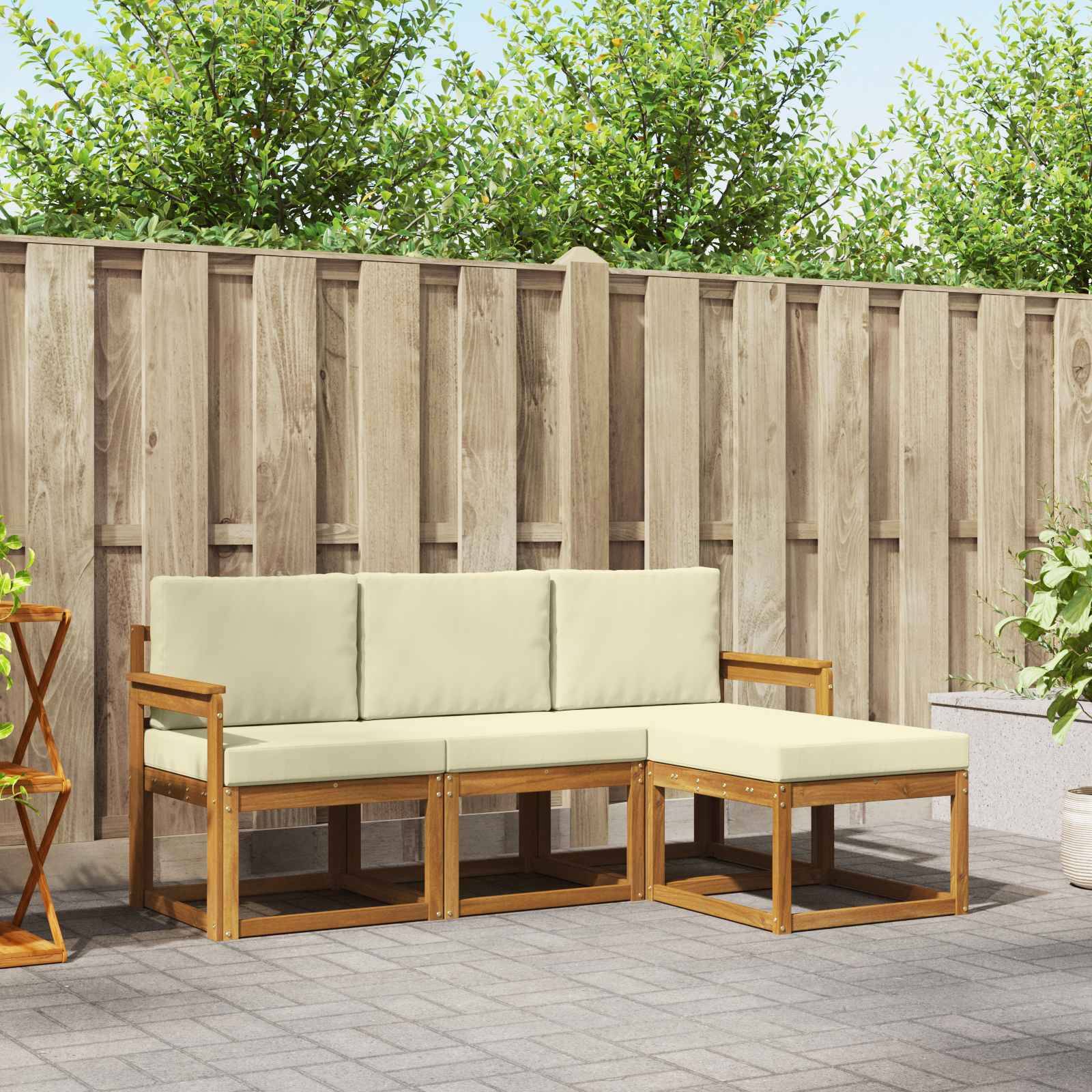 vidaXL Utomhussoffset med kudde 4 pcs Naturlig och Grädde