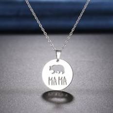 Rostfritt stål halsband elefant mama hängen kedja choker smycken halsband för kvinnor smycken fest mammor - silver--