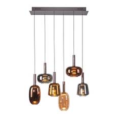 Pendellampe sort med flerfarvet glas inkl. LED 6-lys Easylift - Irides