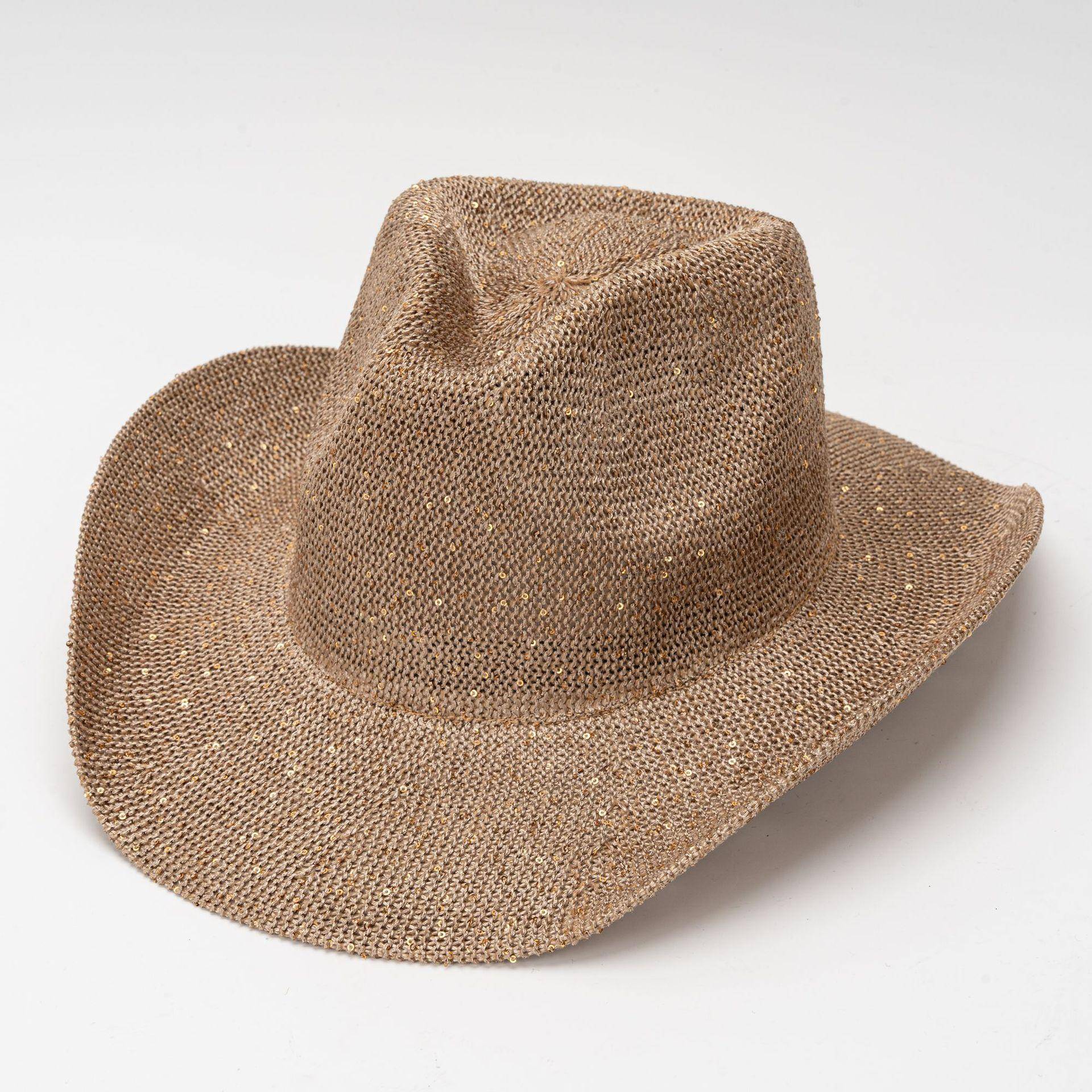 Retro Brittisk Stil Glittrig Western Cowboyhatt Herr- och Damhålstickad Andningsbar Solskyddande Jazz Topphatt 56-58cm rosa