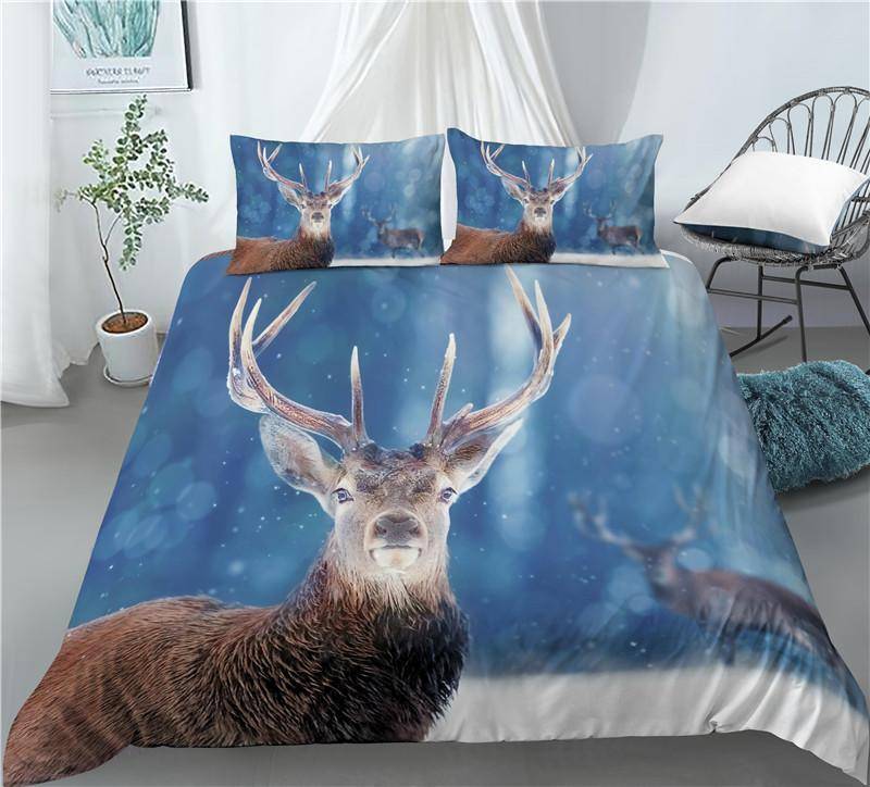 Home Living Luxury 3D Deer Print 2/3Pcs Comfortable Duvet Cover PillowCase Bedding Sets EU/US/AU Size EU single(135x200cm)