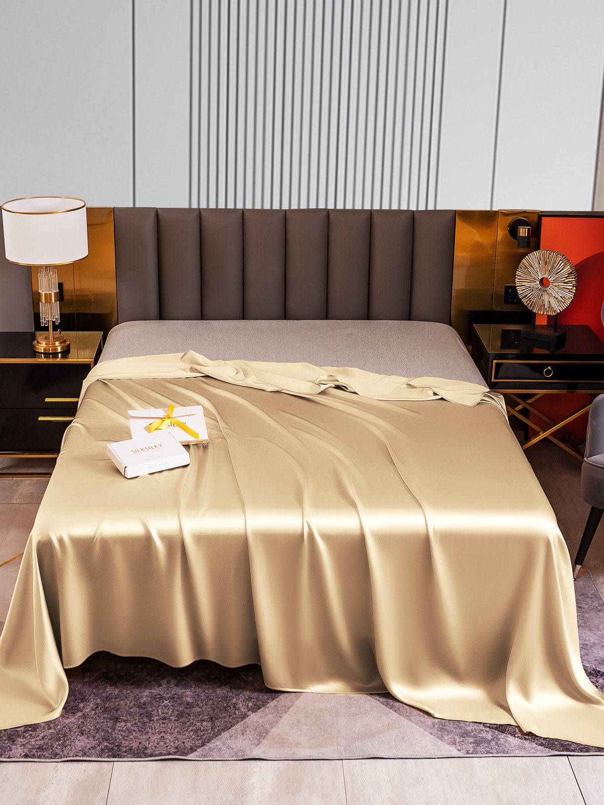 22Momme Mullbärssilke Sömlöst Platt Lakan - Beige / 1,2m Säng(220x260cm)