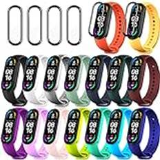 BANGTING 20 stycken armband kompatibla med Xiaomi Mi Band 6/Xiaomi Mi Band 5/Amazfit Band 5, ersättningsarmband för Mi Fit Band 5 NFC ersättningsband Miband 5 armband (16 färger 4 skyddsfolie)