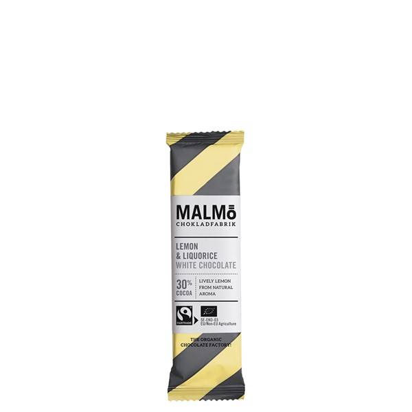 Malmöbar Vit choklad Citron Lakrits 25g EKO