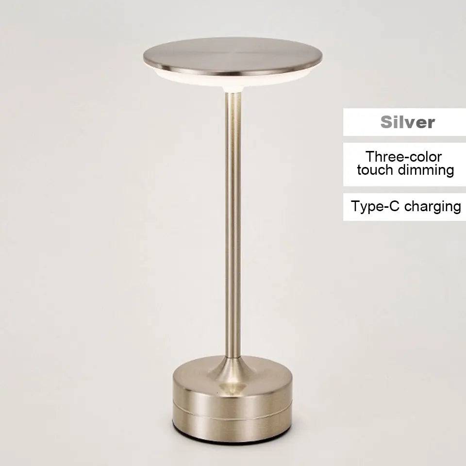 Luxe Rechargeable Metal Table Lamp – Cordless Touch LED Lamp | HomyNord - Silver