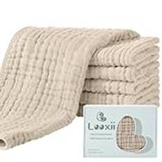 Looxii Babymusseliner Bomullsduk 6 stycken 27 x 48 cm Baby Gasväv Ansiktshandduk Barn Ansiktshandduk 6 Lager Vattenabsorberande Museliner för Bad och Bryta Tvättdukar Flickor Pojkar Aprikos