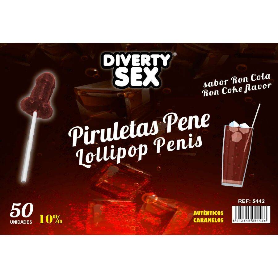 Diablo Goloso – 50 penisformade lollipops med rom och cola, 10% alkohol
