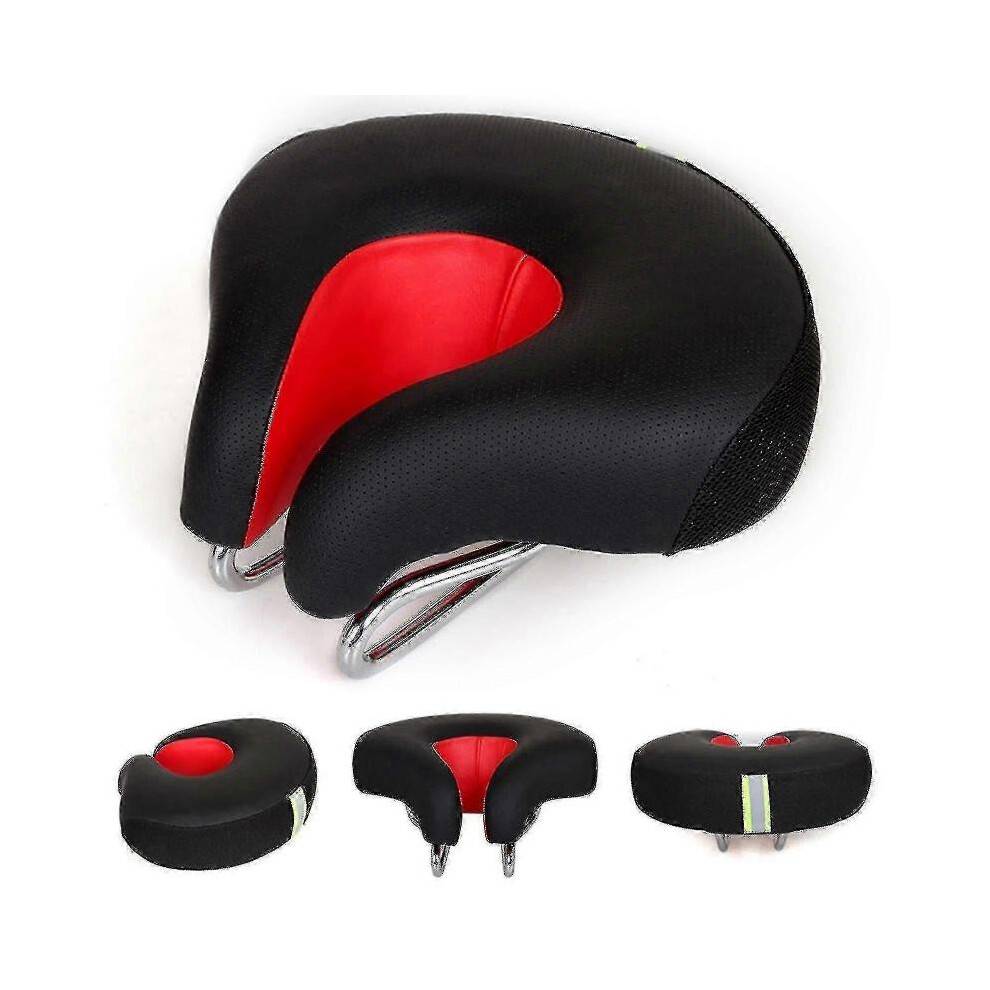 (Red) Bicycle Saddle No Nose Bicycle Saddle Mountain Bike Thickened Super Soft Cushio Tw Gift Linzerop