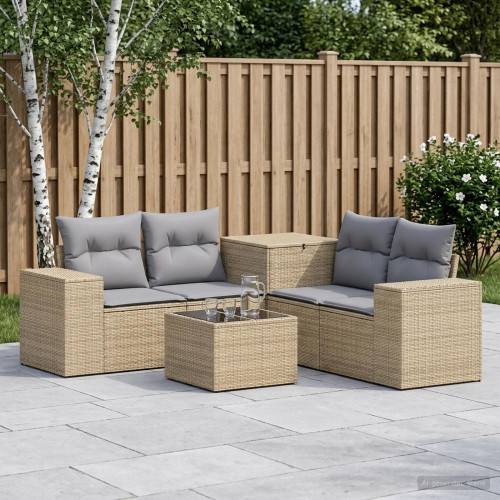 Soffset 6 st Beige och Ljusgrå Poly Rattan och stål