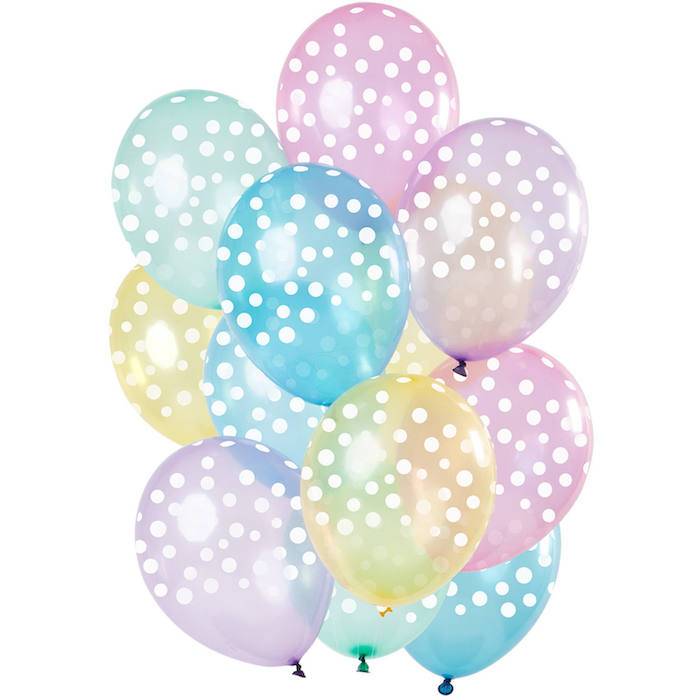 Pastelfarvet balloner med prikker 12x - 33 cm.