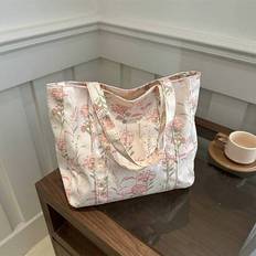 Flowers And PlantsWomen's Fashion Floral Print Large Capacity Tote Bag, Sewing Craft Shoulder Bag, Fabric Handbag, Suitable For Teen Girls, Female Col - Pink