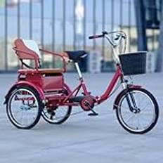 Fällbar trehjuling rickshaw, 6 hastigheter variabel hastighet hybrid trehjuling, cruiser trehjuling för äldre vuxna, baksäte med bälte, 3 hjul cykel, hydraulisk framgaffel, tandem trike