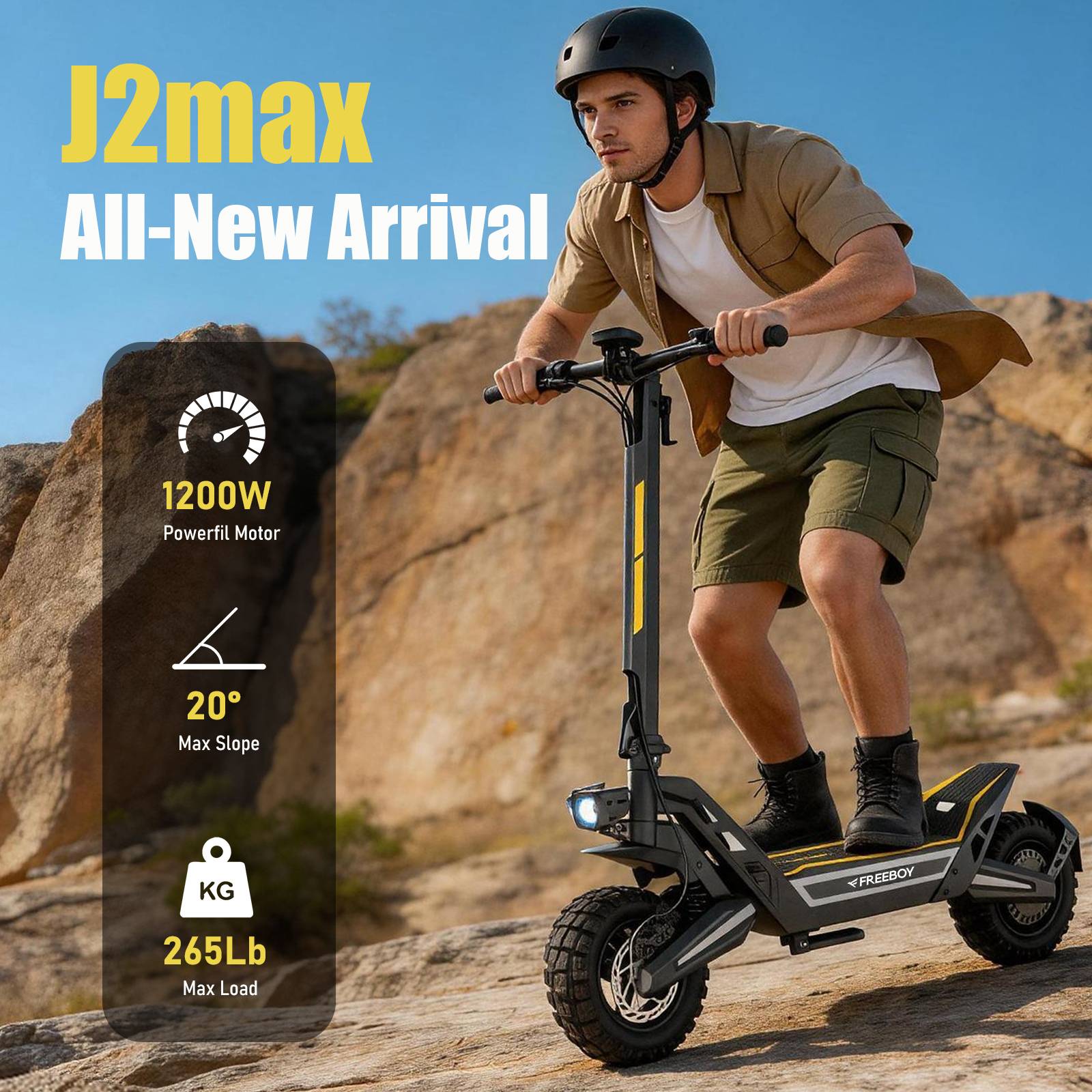J2 MAX 1200W Electric Scooter for Adults 48V 18.2AH Battery Max 55KM/H Speed 50KM Range 11‑Inch Inflatable Tire Smart LED Display Off‑Road E‑Scooter