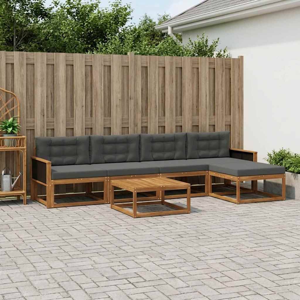 Udendørs Sofagruppe 6 Dele Massivt Akacietræ - Naturlig og antracit / Sort rattan