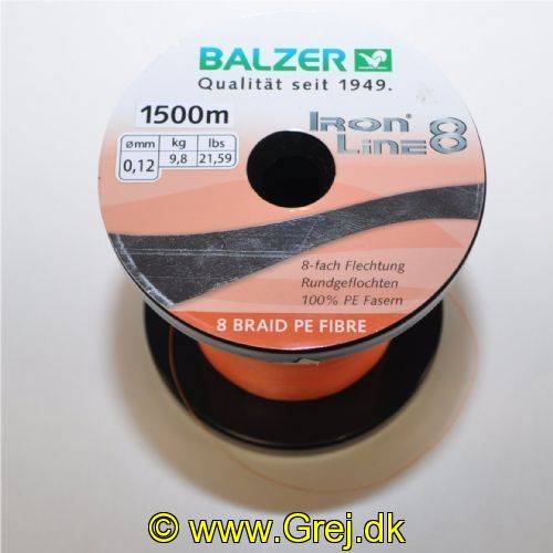 Iron Line 8 fletline - 0,12mm - Brudstyrke:9,8kg. - Farve:Orange - Vælg antal meter