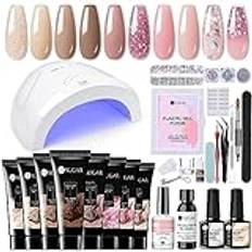 UR SUGAR Polygel startset med UV-lampa 48 W, 8 färger gel naglar själv startset polygel set startset komplett nagelset, elektriska nagelfräsar gelnaglar startset nagelförlängning manikyr