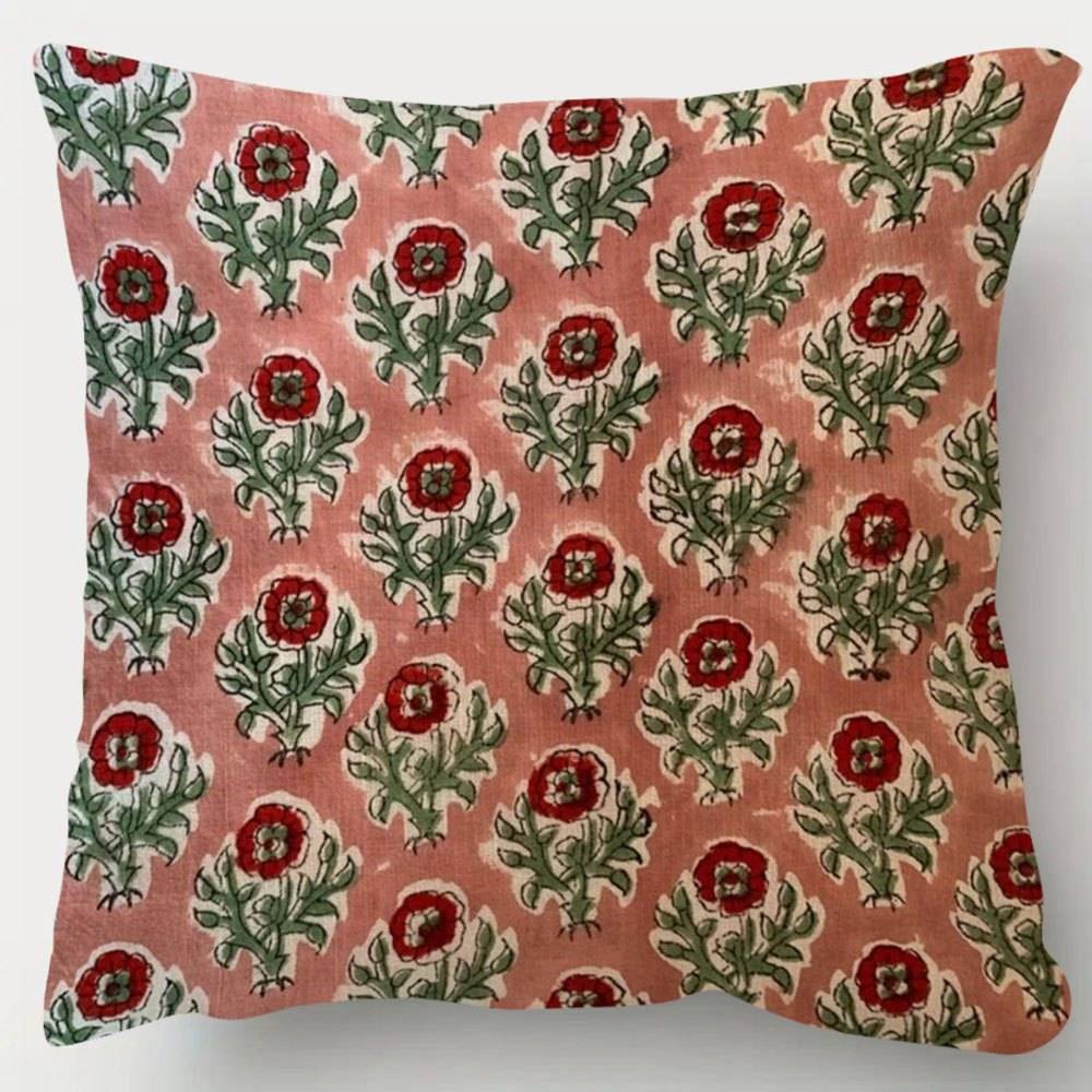 1-pack Pillowcase, 18 X 18 Inches, Double-sided Printed Pillow Cover, Indian Handmade Print Anokhi Floral , For Home Decor, Living Room, Bedroom, Pillow Insert Not Included