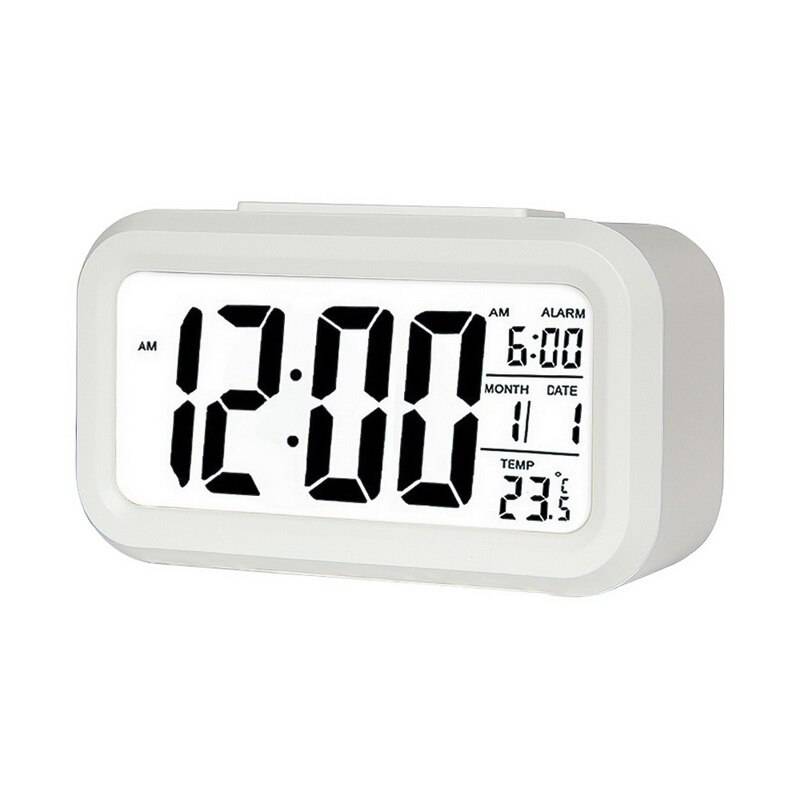 Smart väckarklocka led digital väckarklocka display med kalender för resebord klocka snooze hemmakontor elektronisk barnklocka - Vit