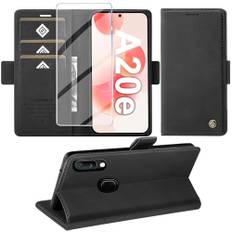 Giyer Handyhülle für Samsung Galaxy A20e Hülle mit Displayschutzfolie, Schutzhülle Galaxy A20e/A10e PU Leder Wallet Flip Case Standfunktion Kartenfach Klapphülle für Samsung A20e Cover (Schwarz)