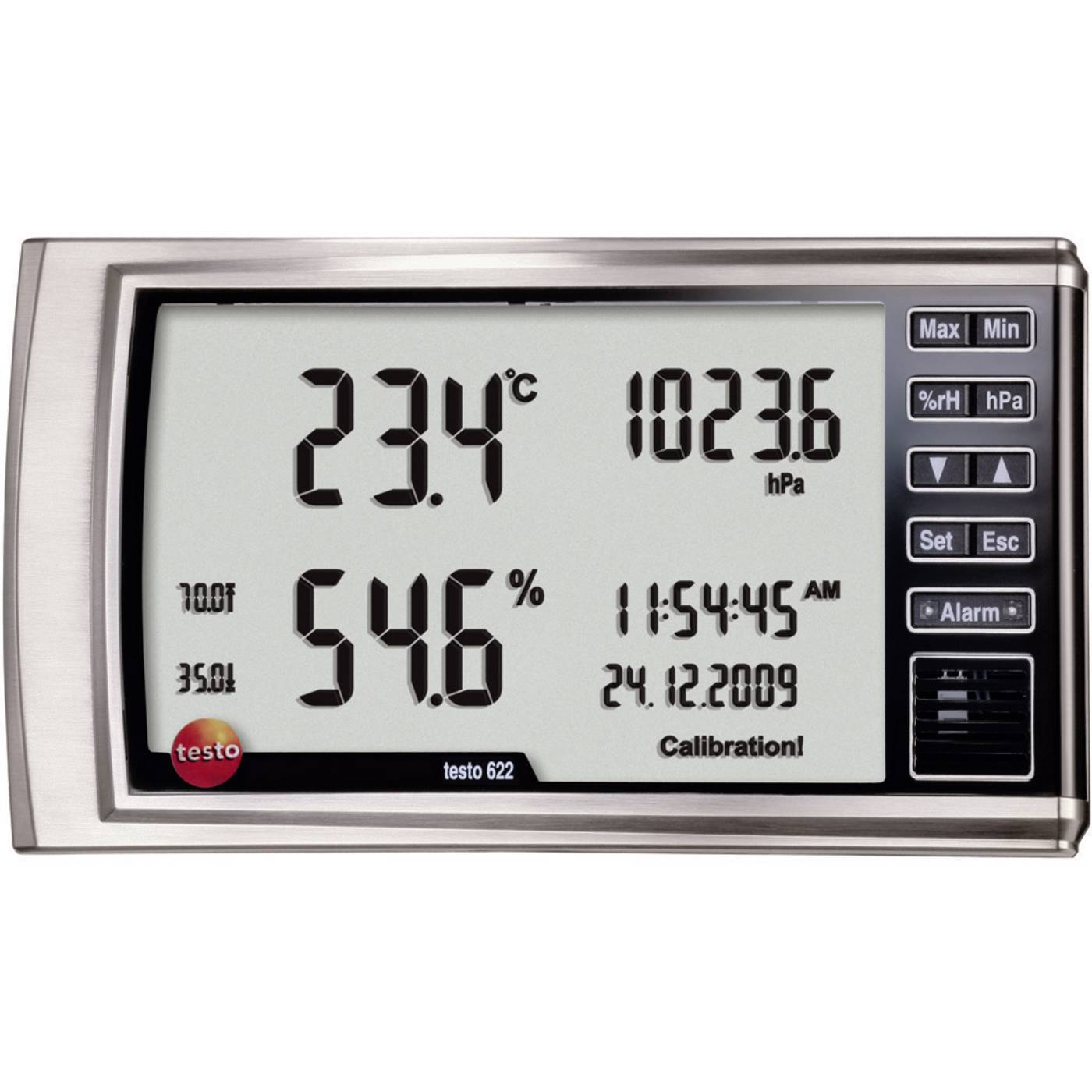 testo 622 Hygrometer Kalibrerad (ISO) 0 % rF 100 % rF Daggpunkt-/mögel-varningsdisplay