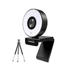 Webbkamera, FHD 1080P Fixed Focus Live Streaming Webbkamera Med Dual Ring Light 30FPS USB Stativ Webbkamera for PC Laptop for Konferens för livestreaming, videosamtal, studier