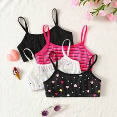 4st Tween Girls' Colorful Heart, Polka Dot, Randigt mönster Bralette Underwear Set - Röd (8Y,9Y,10Y,11Y,12Y)