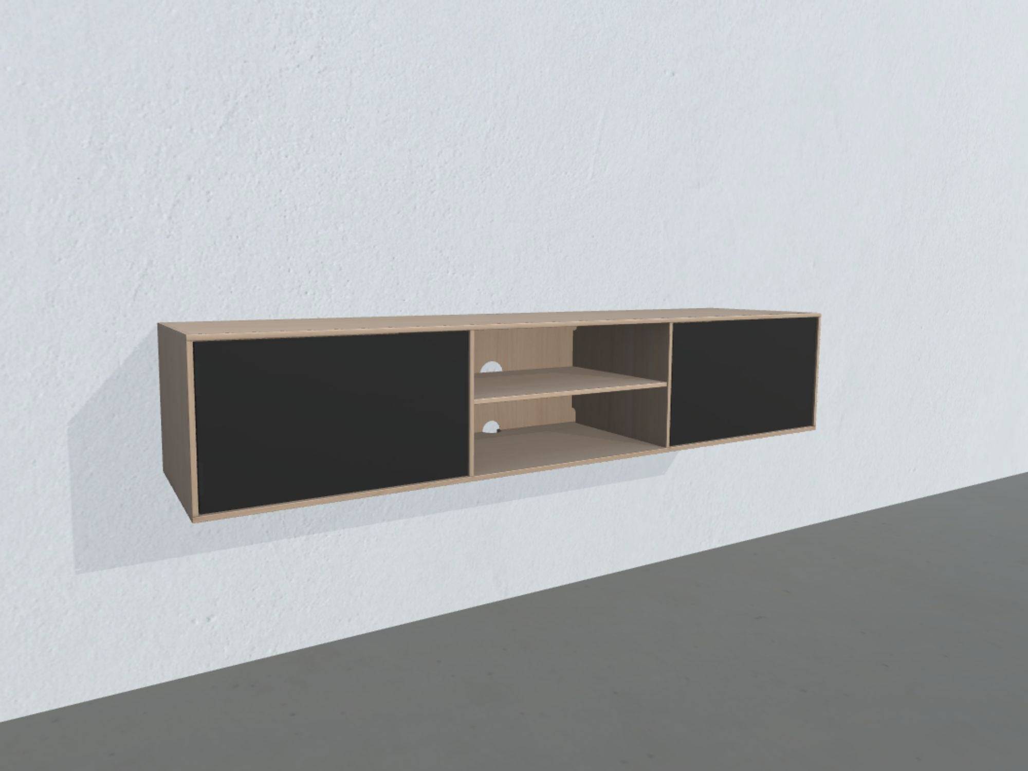 Square Classic TV-bord - opstilling 45 (massiv træ korpus, naturolieret eg massiv korpus, sort stoffront, dybde: 42 cm)