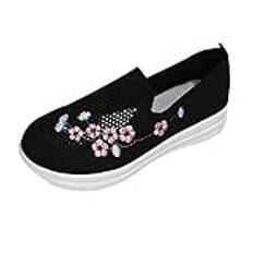 Skor dam sneakers, slip-on ortopediska skor andas sjuksköterska skor mode damer promenadskor sommarskor damer arbetsskor fritidsskor funky slip-on skor, Schwarz2, 37 EU