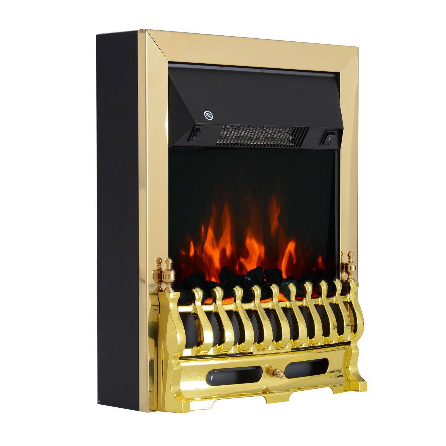 Electric Fireplace with Heating, Electric Fireplace with LED Flame Effect, 1000/2000W Decorative Fireplace, Electric Fireplace Fire Stove, Gold