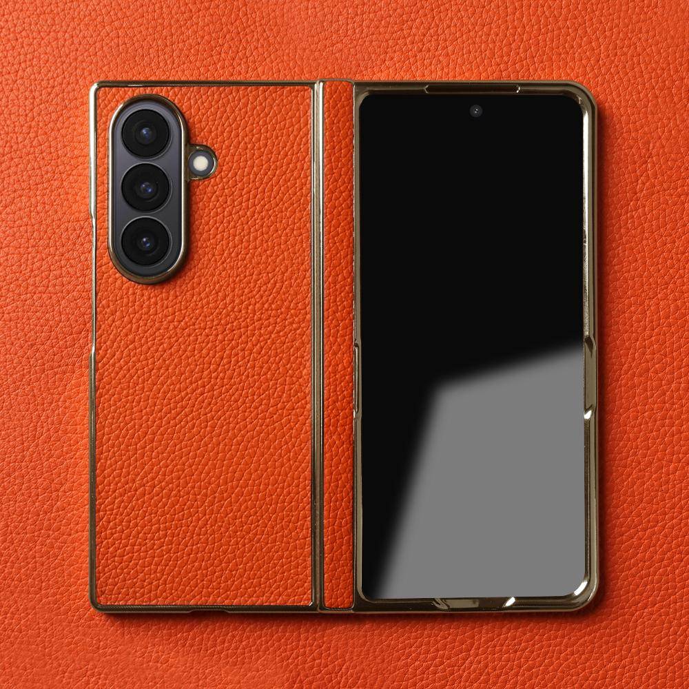 Lychee Äkta Läderfodral För Samsung Galaxy Z Fold 7 6  4 3 Fold7 Fold Fold6 Telefonfodral Cover fold4 fold3 Funda Coque