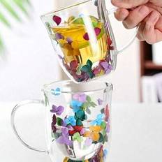1 st. dubbellagers handtagshållen glasmugg med torkade blommor, kaffekopp i glas, handtagshållen kaffe-/mjölk-tekopp, dubbellagers, torkat blommönster - Multifärgad (Multi-size)