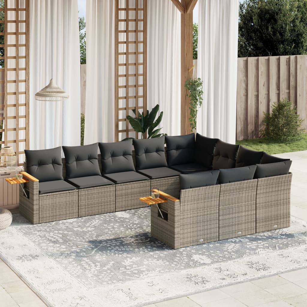 Sofasæt Til Haven 11 Dele Med Hynder Polyrattan - Grå / Uden bord