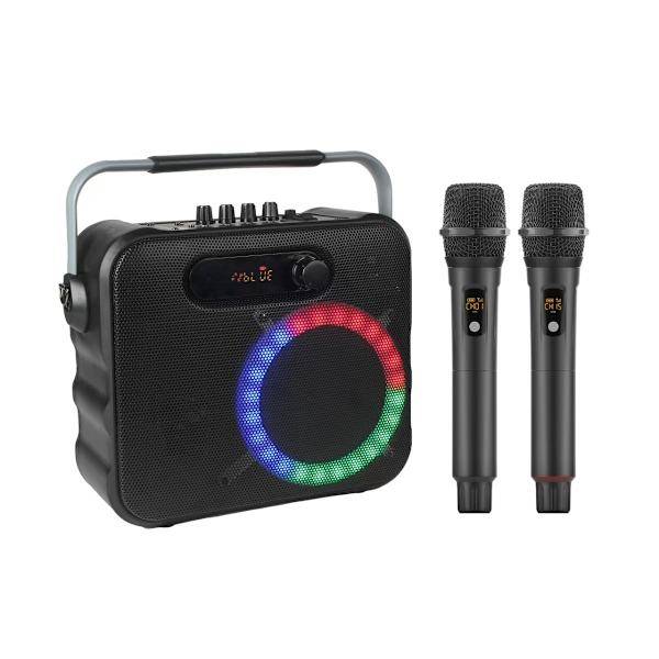 Portabel PA-högtalare med Bluetooth 5.0, TWS, dubbla VHF-mikrofoner, 80W fullregisterljud, 5 LED-lägen och 4000mAh batteri