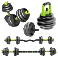 40 KG Justerbar håndvægte / Kettlebell og vægt-curlstang - ALL IN ONE SET