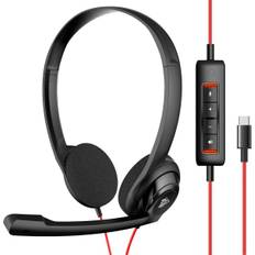 USB-C-headset med mikrofon för laptop, telefon, hörlurar med brusreducerande mikrofon för dator, On-Ear-trådbundet kontorsheadset för USB-C