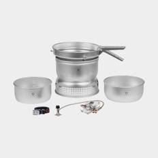 Gaskök Trangia 25 Large, 2100 W + 2 kittlar, 1 stekpanna & vindskydd i UL / UltraLight-aluminium + griptång + rem, + Summer Gas (230 gram)